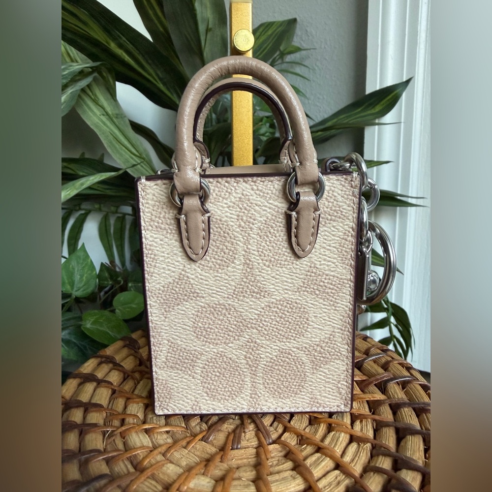 Coach North/South Mini Tote Bag Charm in Signature Canvas Tan & Beige F2448 NWOT - Picture 5 of 12